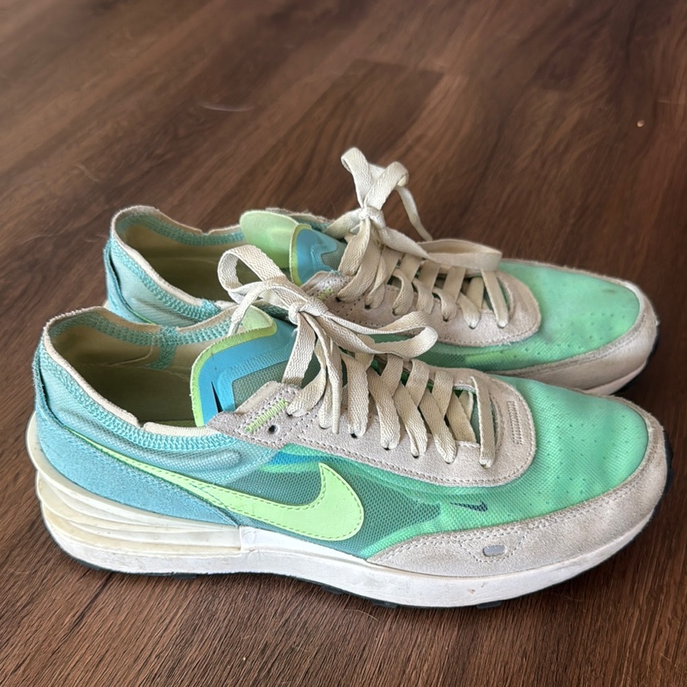 Nike Green and Blue Retro Sneakers with Suede and Mesh